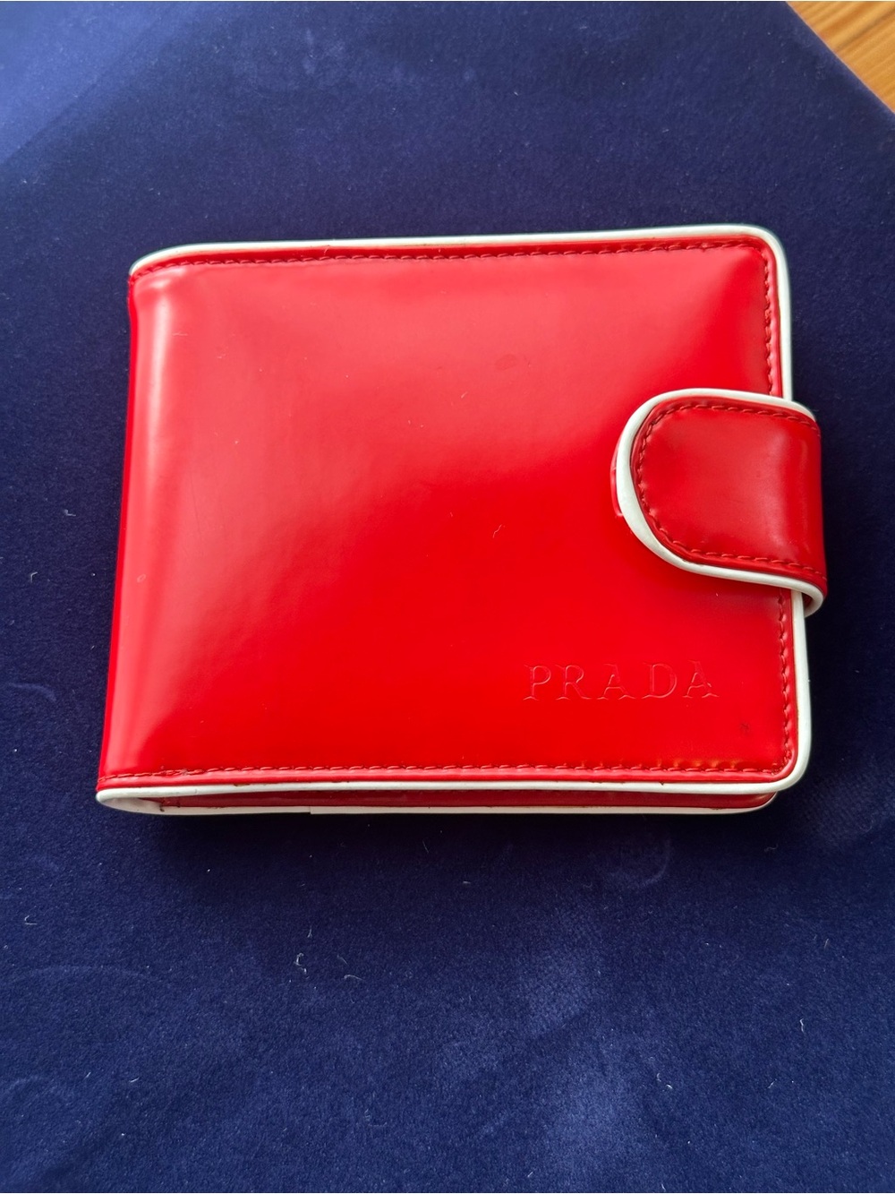 Prada Red Leather Card Holder with Cream Trim